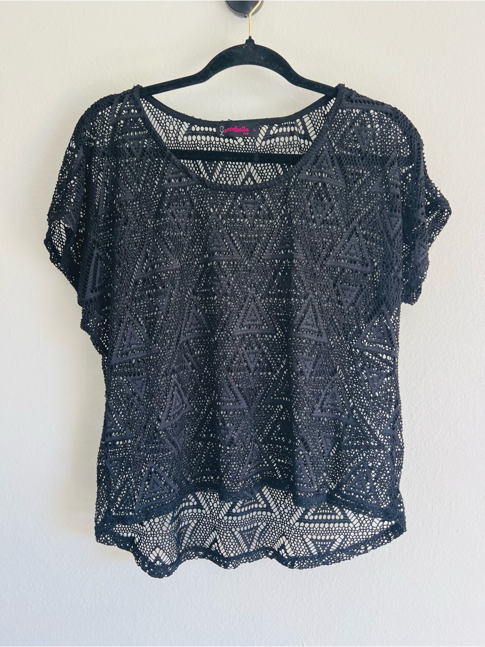Annabelle Socialite Black Mesh Short Sleeve Top